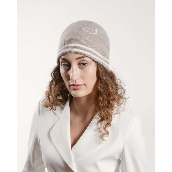 Crown of Edinburgh Cashmere Cashmere Beanie wStripeStyle S Women Camel Hats - Picture 2 of 6